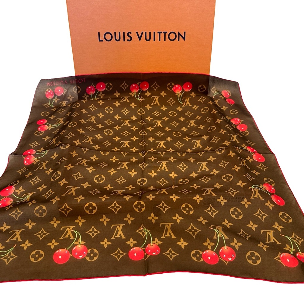 NEW Louis Vuitton x Takashi Murakami Monogram Cherry Square Scarf